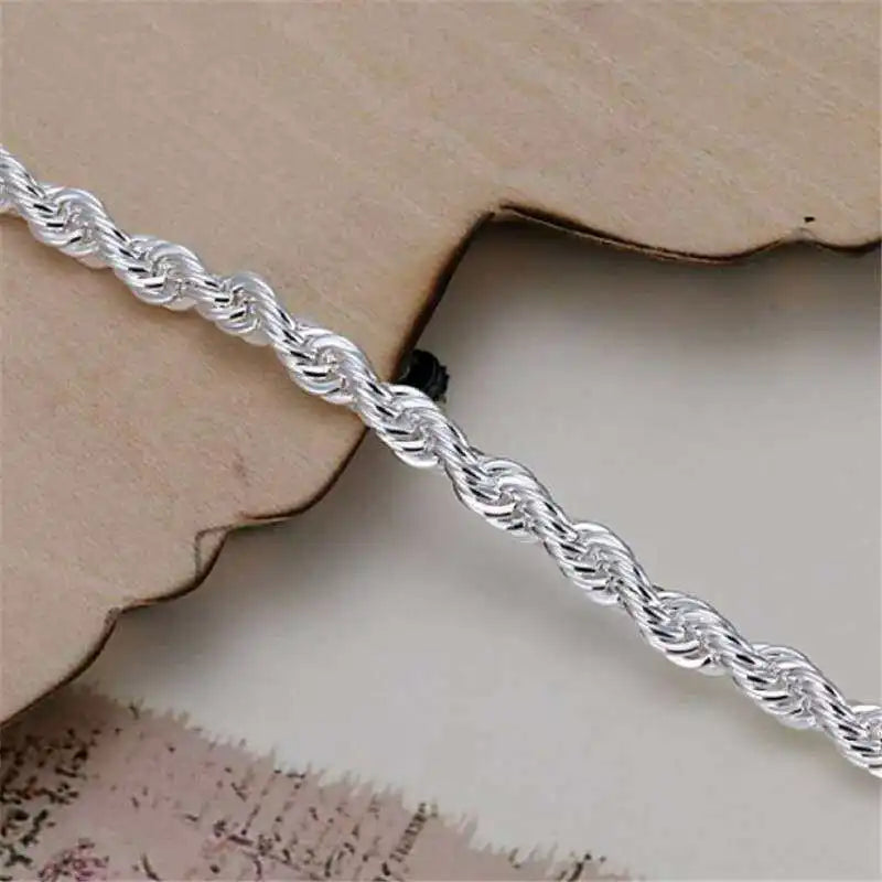 High Quality Silver Color 2MM Women Girls Men Chain Male Twisted Rope Necklace Bracelets Fashion Silver Jewelry Set Streetsharks