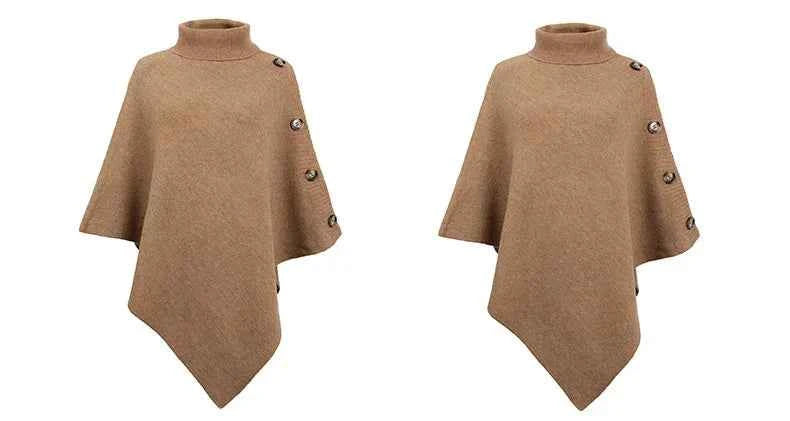 2025 Autumn Winter Shawl Cloak Sweater Solid Color Turtleneck Oversized Cape Coat Female Ponchos Pullover Knitted Bat Sleeve Top