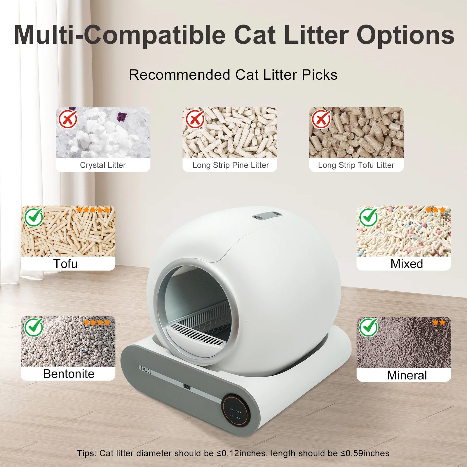 DOEL Self Cleaning Cat Litter Box 65L Automatic Cat Litter Box w/ Trash Bag & Litter Mat Smart Cat Toilet App Control 2.4G WiFi luxecrown.co.uk