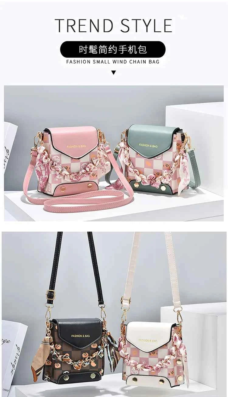 Wear-resistant PU leather mini single-shoulder bag for women, flip cover cartoon square graffiti crossbody bag