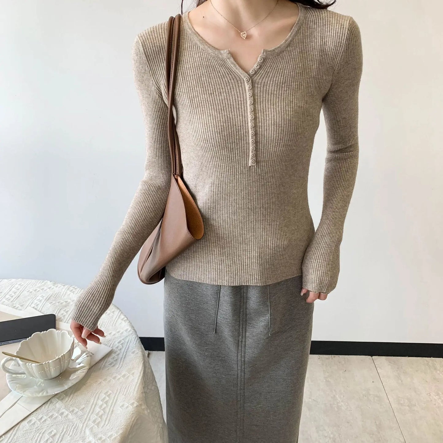 2026 Spring Autumn Basic Sweaters Knitted Women Sweater Button O-neck Pullovers Female Pullover Slim Solid Bold Stripes Tops