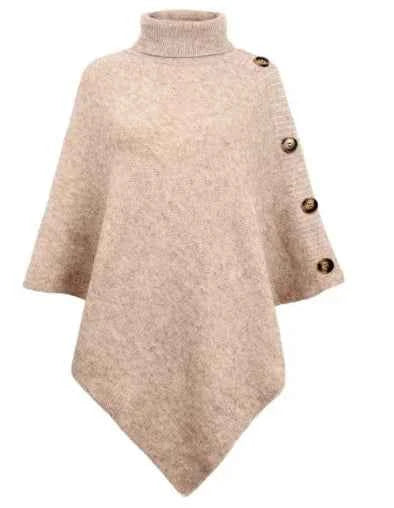 2025 Autumn Winter Shawl Cloak Sweater Solid Color Turtleneck Oversized Cape Coat Female Ponchos Pullover Knitted Bat Sleeve Top