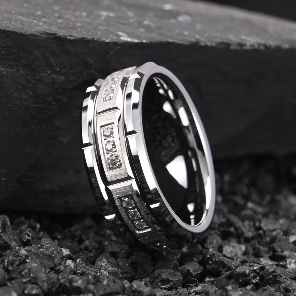 8mm Fashion White Zircon Tungsten Carbide Ring, Men's Wedding Ring, Suitable for Daily Wear, Jewelry Gift Streetsharks