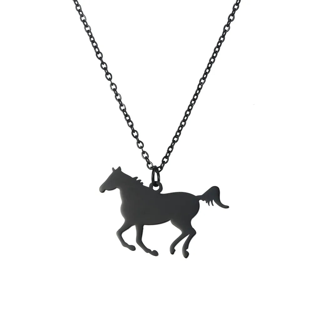 Skyrim Fashion Cute Animal Horse Pendant Necklace for Women Girls Stainless Steel Gold Color Chain Necklaces Gifts Wholesale Streetsharks