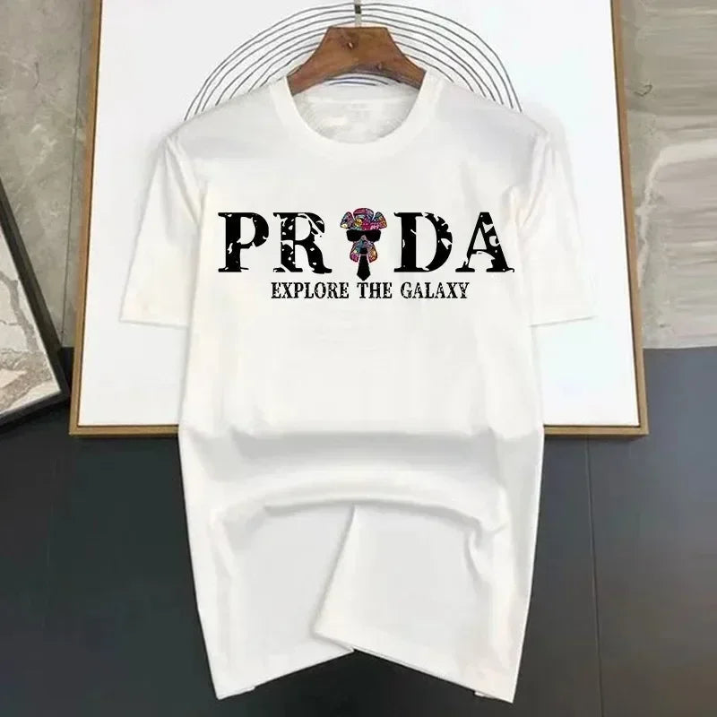 2024 Summer 100% Cotton Man T-Shirt Short Sleeve Luxury Brand Summer Round Neck Tops Fashion Explore The Galaxy Printed Tees Streetsharks