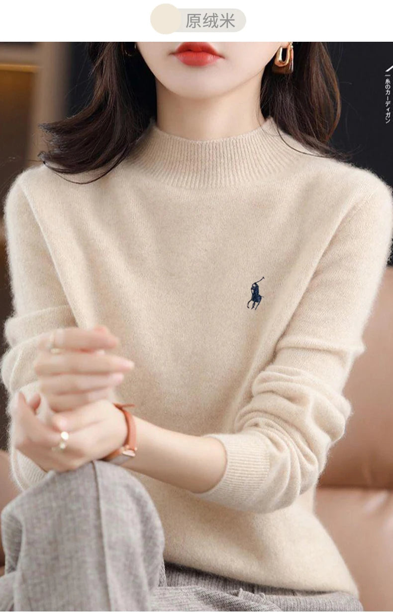 2024 Autumn/Winter Women's New Cashmere Hoodie Fashionable Embroidered Half High Neck Soft Cashmere Explosive100% Australianwool Streetsharks