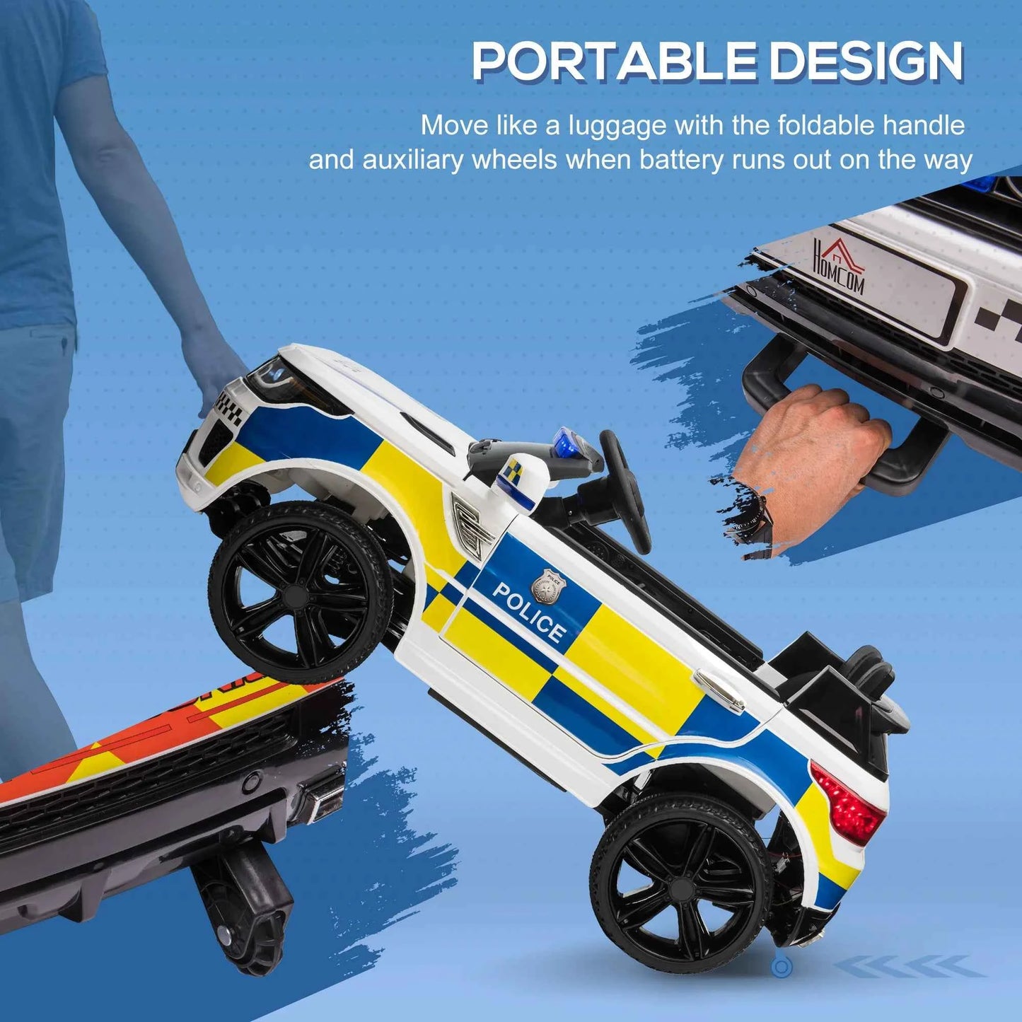 12V Kid Electric Ride On Police Car w/ Remote Siren Bluetooth 3-6 Years