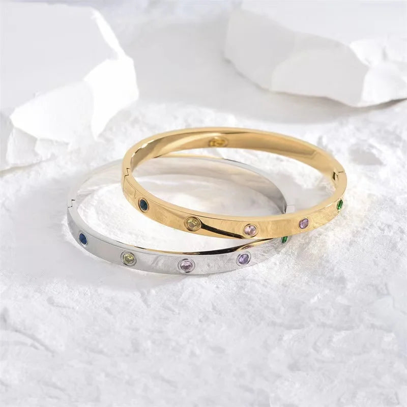 2025 New Design Gold Color Zircon And Cross Nut Nail Bracelet Gold & Bangle For Woman Stainless Steel Screw Brand Jewelry Streetsharks