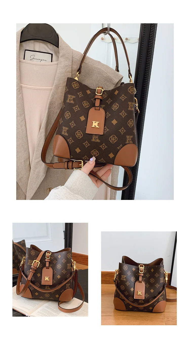 High-End Large Capacity Bucket Bag Women's Fashion Luxury Retro Floral Print Single Shoulder Bag Vintage Style PU Material luxecrown.co.uk