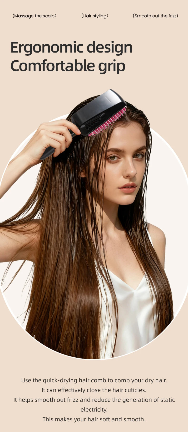 Women's Hair Dryer Comb Microfiber Bristles Quick Absorbent Drying Brush Hair Care Protection