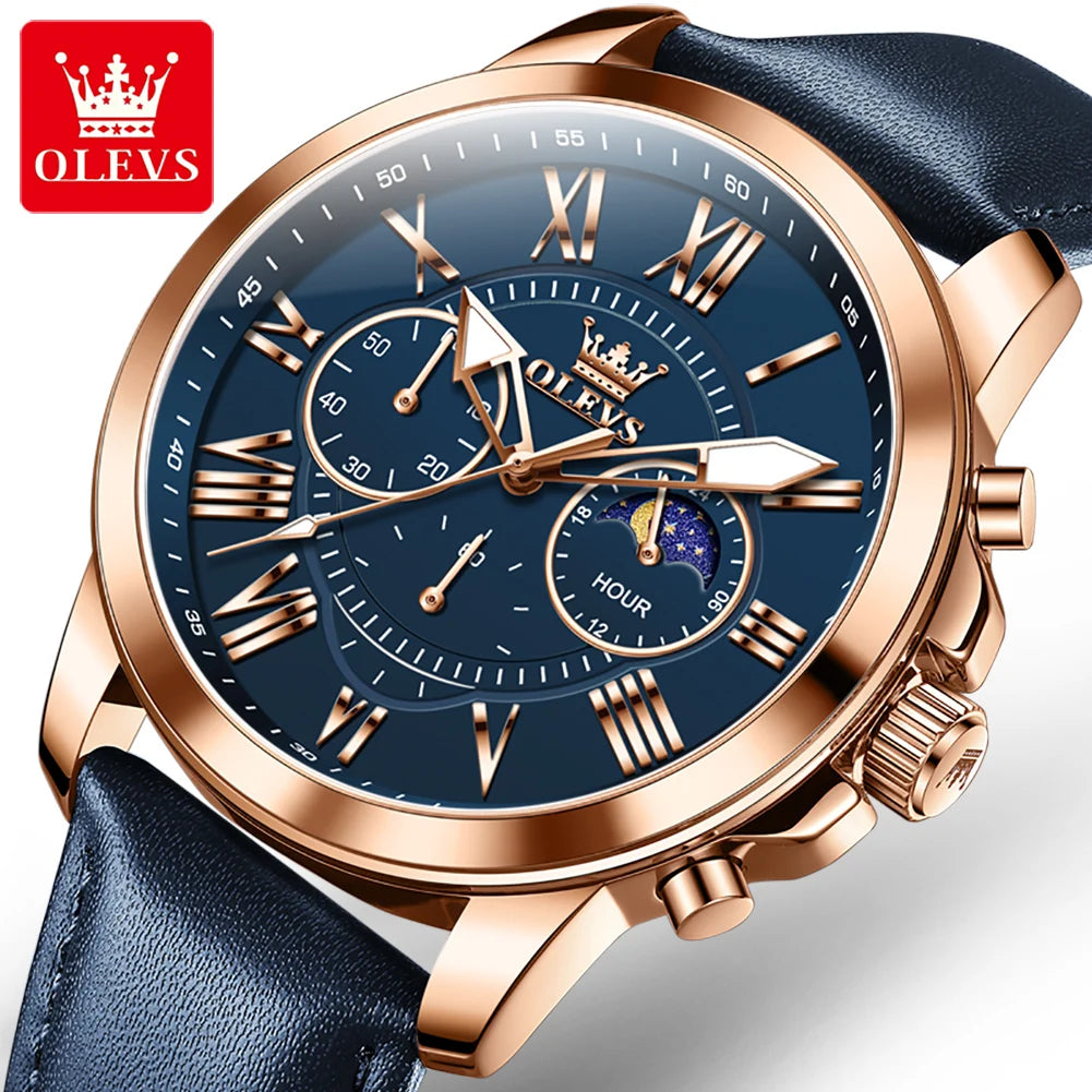 OLEVS 3632 Men Watch Elegant Luxury Sport Quartz Watch Scale Waterproof Luminous Automatic Date Moon Belt Watch Gifts Original luxecrown.co.uk