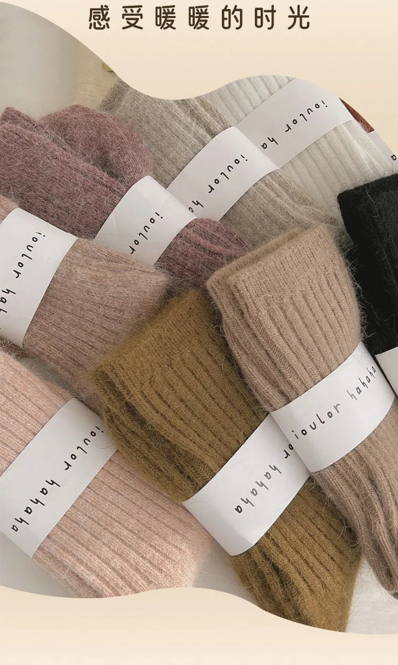New Winter Socks Women Cashmere Wool Thicken Warm Women Socks Sox Japanese Fashion Harajuku Solid Color Thermal Long Socks