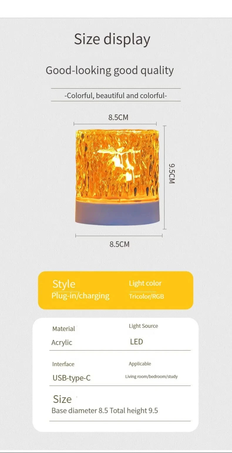 Rechargeable 16 Color LED Water Ripple Projector Night Light Remote Control Bedroom Ambient Lamp RGB Dimmable Crystal Table Lamp