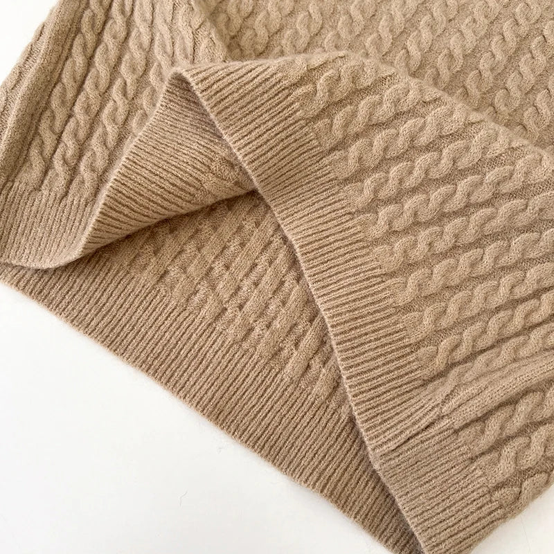 2026 New Autumn Winter Women V-neck Long Sleeve Knitted Sweaters Twist Striped Loose Solid Color Short Pullover Tops