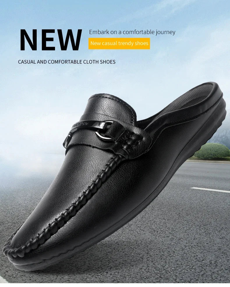 Summer Half Shoes For Men Comfortable Leather Casual Shoes Soft Flat Men's Loafers Lightweight Slip-on Shoes Man Daily Slippers luxecrown.co.uk