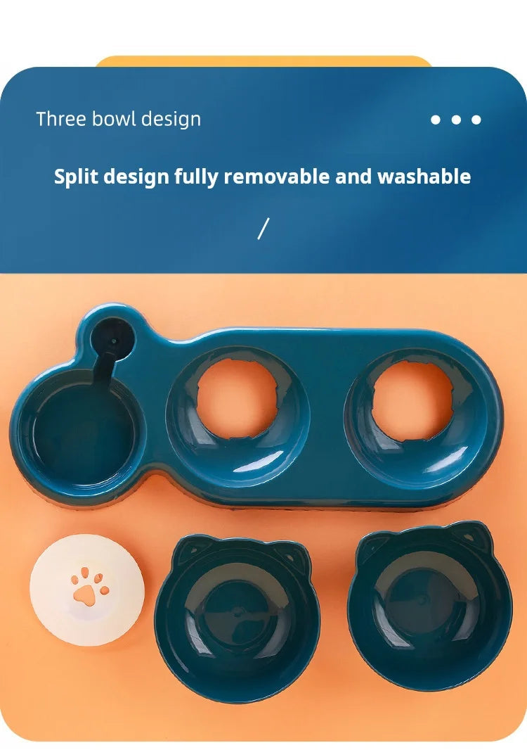 Pet Bowls With Water Feeder, 3 In 1 Ear Design Tilted Cat Water And Food Bowl Set With Gravity Water Bottle For Neck Protection luxecrown.co.uk