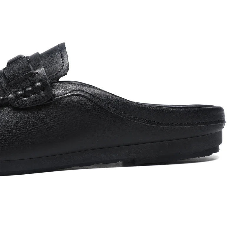 Summer Leather Men Half Slippers Breathable Mens Casual Shoes Slip-on Lazy Driving Shoes Comfortable Walking Loafers Moccasins luxecrown.co.uk
