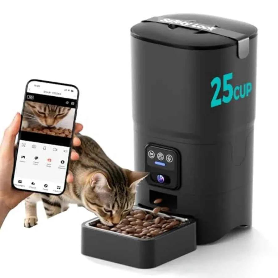 Automatic Cat Feeder with Camera, 1080P HD and Night Vision, 6L Cat Food Dispenser with App, 5G WiFi Timed Cat Feeder for Dry F luxecrown.co.uk