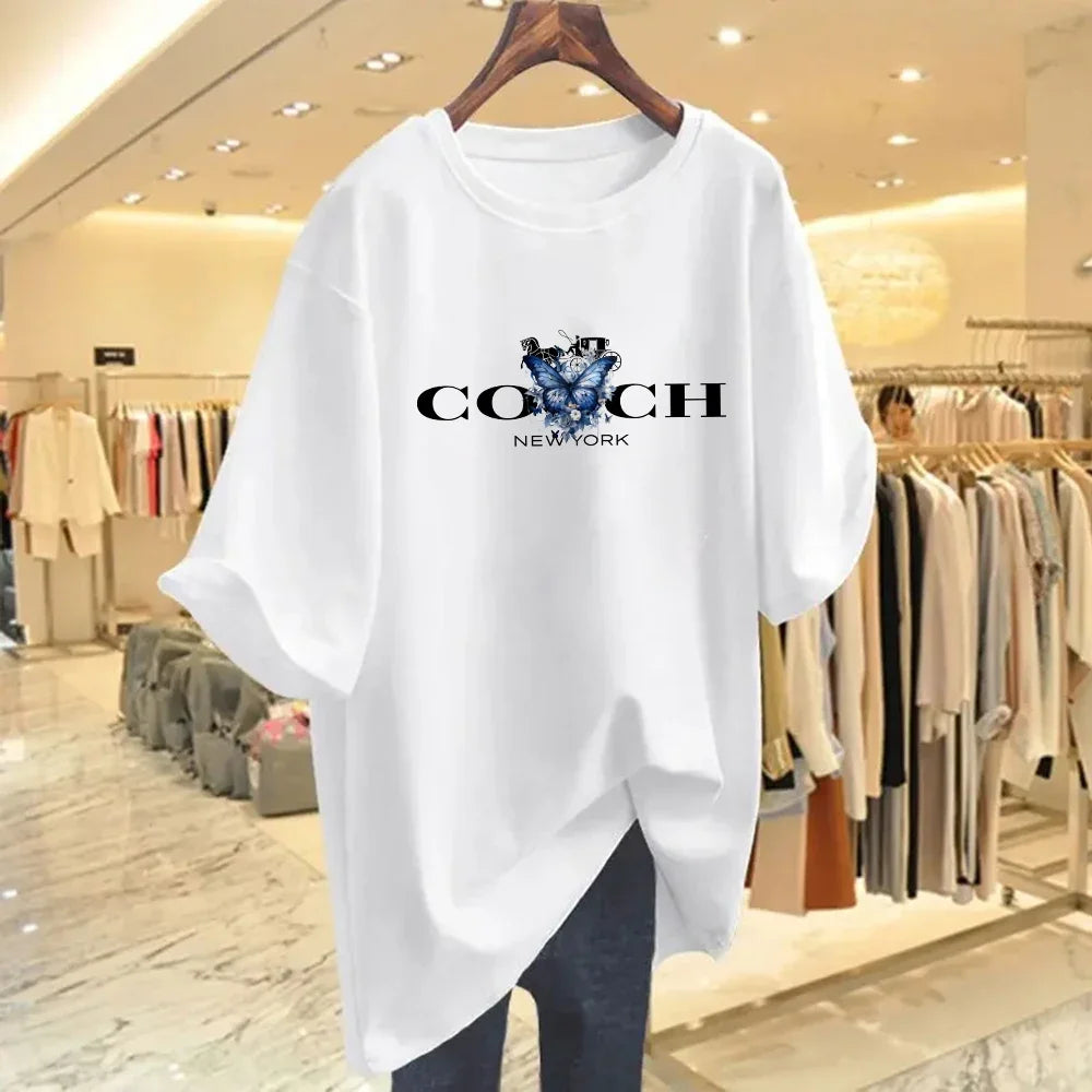 2024 Summer Women's Sports Top Cotton Luxury T-shirts Harajuku Bottoming Fashion Clothing Brand Short-sleeved Camiseta Mujer Streetsharks