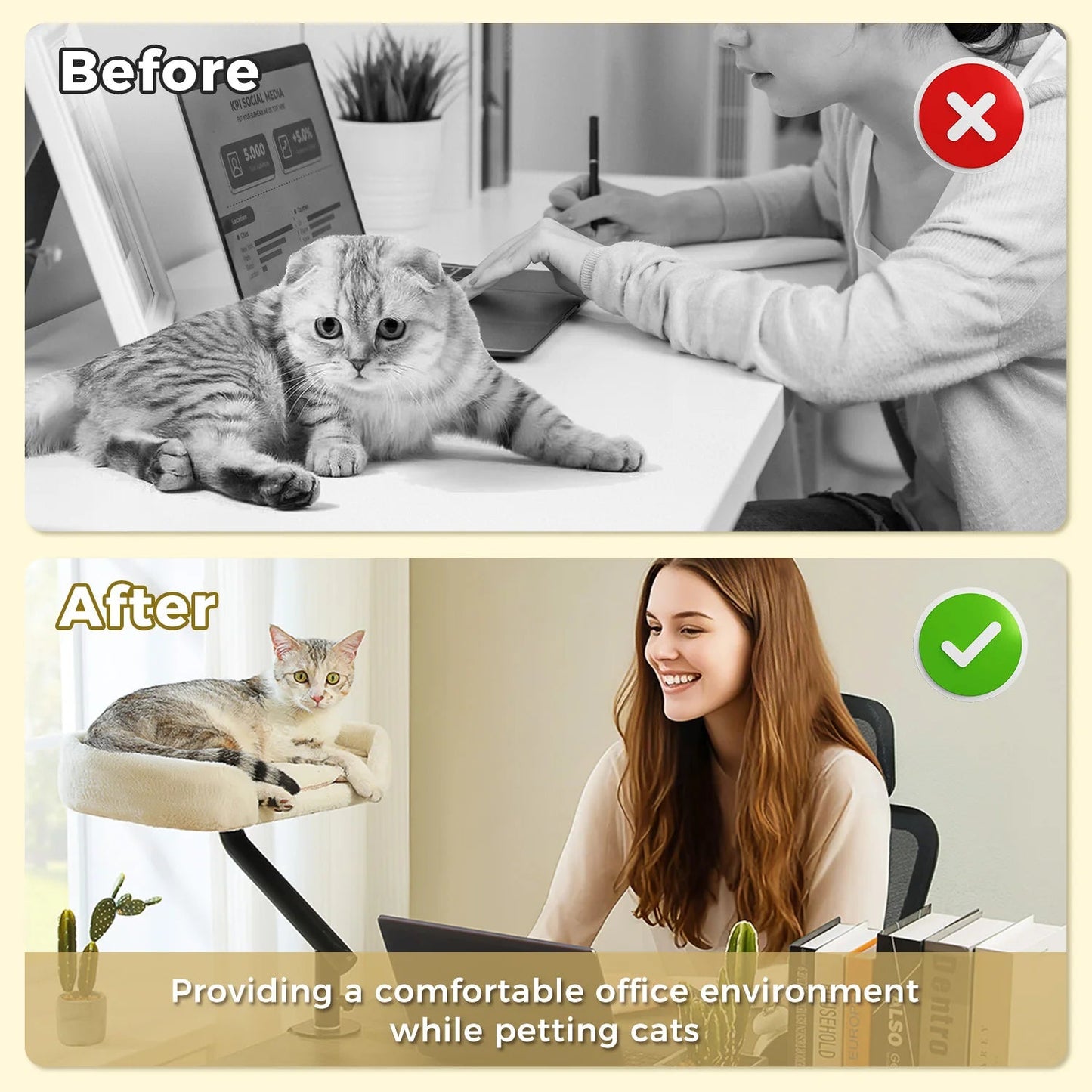 Cat Desk Bed, 360° Rotatable Cat Bed Stand for Indoor Cats, Adjustable Cat Basket, Cats Hammock for Table, Soft Cat Bed for Desk luxecrown.co.uk