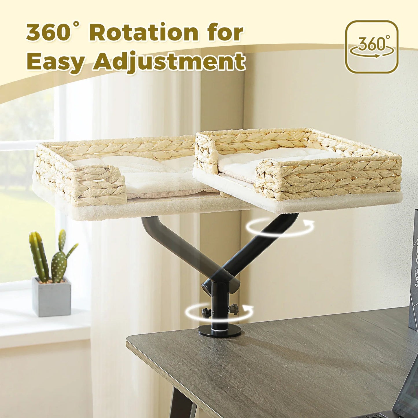Cat Desk Bed, 360° Rotatable Cat Bed Stand for Indoor Cats, Adjustable Cat Basket, Cats Hammock for Table, Soft Cat Bed for Desk luxecrown.co.uk