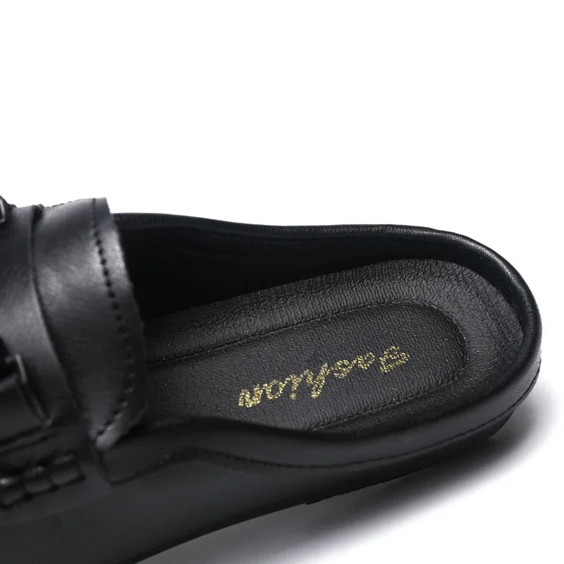 Summer Leather Men Half Slippers Breathable Mens Casual Shoes Slip-on Lazy Driving Shoes Comfortable Walking Loafers Moccasins luxecrown.co.uk