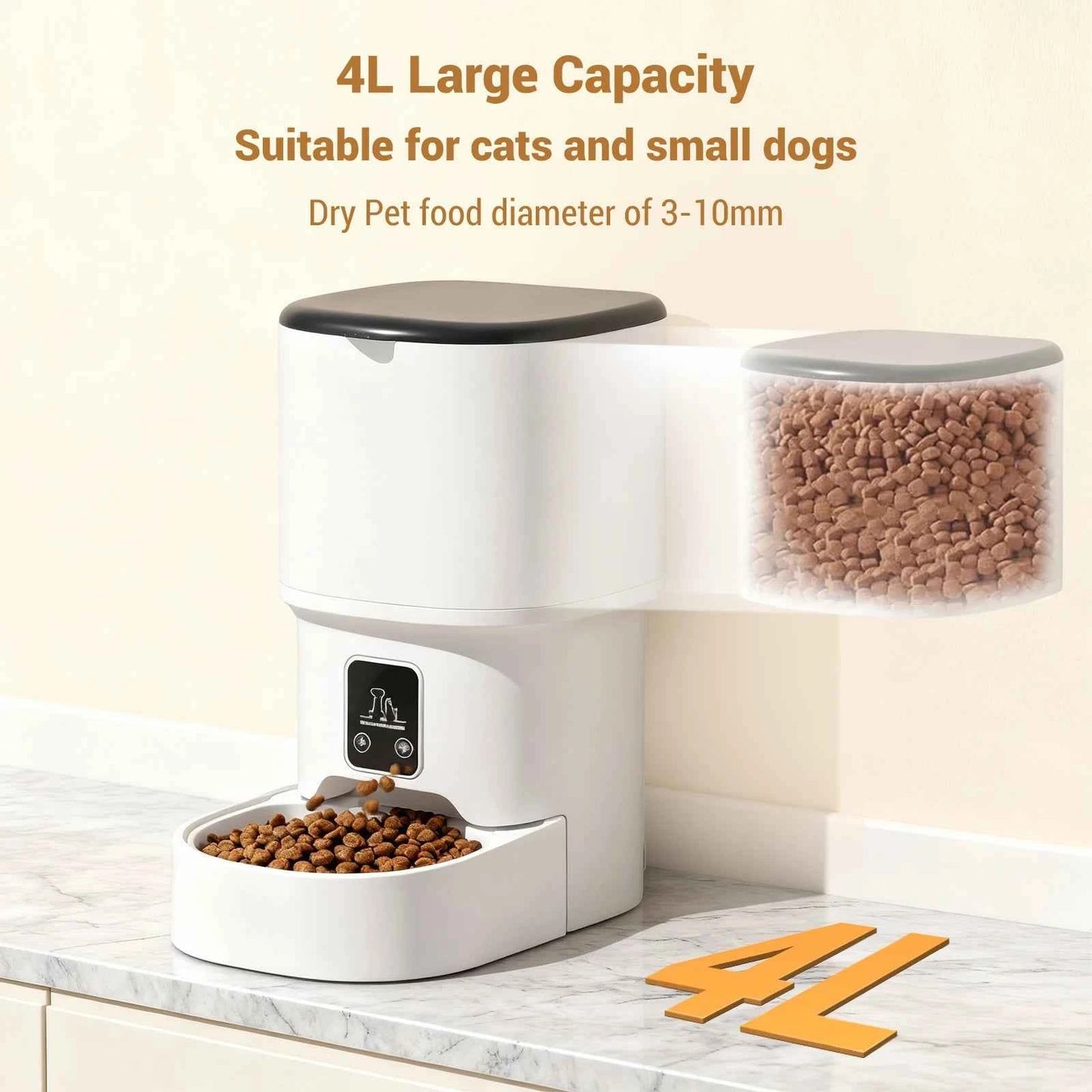 4L Automatic Cat Feeder with Timer Up to 6 Meals Per Day,Portion Control,Button Control for Cats & Small Dogs Pet Products luxecrown.co.uk