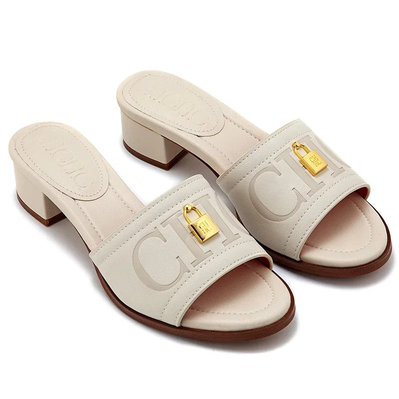 CH 2026 Elegant Women's Sandals Leather Dressy Party Evening Luxury Metal Buckle Non Slip Comfort Women Shoes Gift Box luxecrown.co.uk