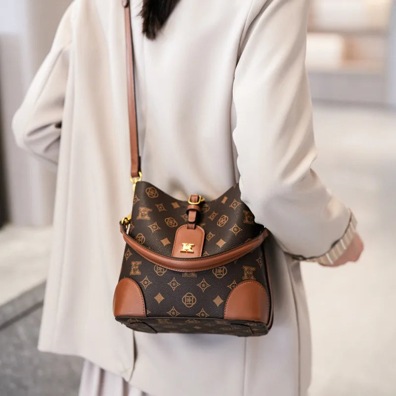High-End Large Capacity Bucket Bag Women's Fashion Luxury Retro Floral Print Single Shoulder Bag Vintage Style PU Material luxecrown.co.uk