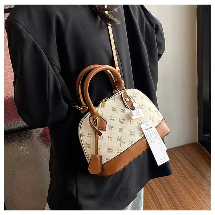 Fashion Luxury Design Women's Shell Handbag Retro Print PU Leather Shoulder Bag Girls Street Trend Premium Crossbody Bag Soft luxecrown.co.uk