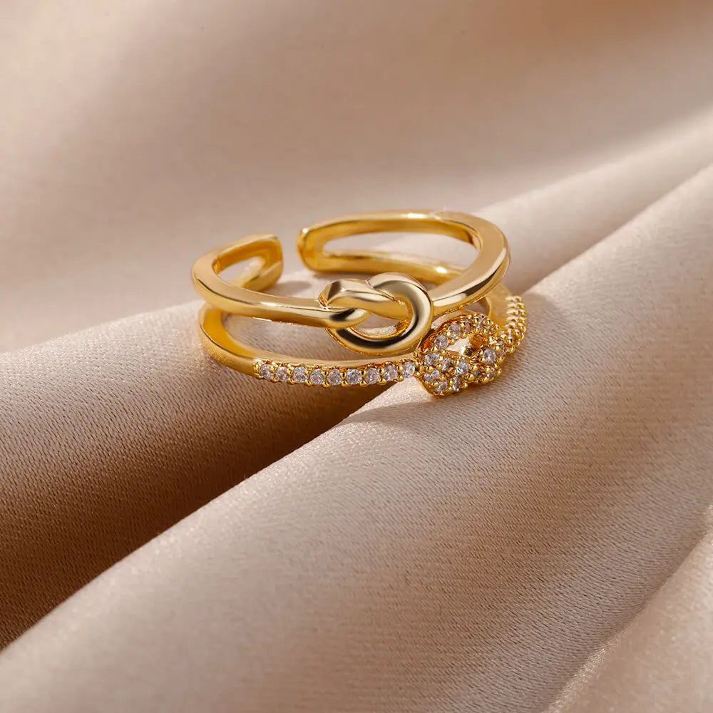 Fashion Gold Color Stainless Steel Rings For Women Chain Hollow Out Crystal Zircon Finger Ring Jewelry 2023 Gift anillos mujer Streetsharks