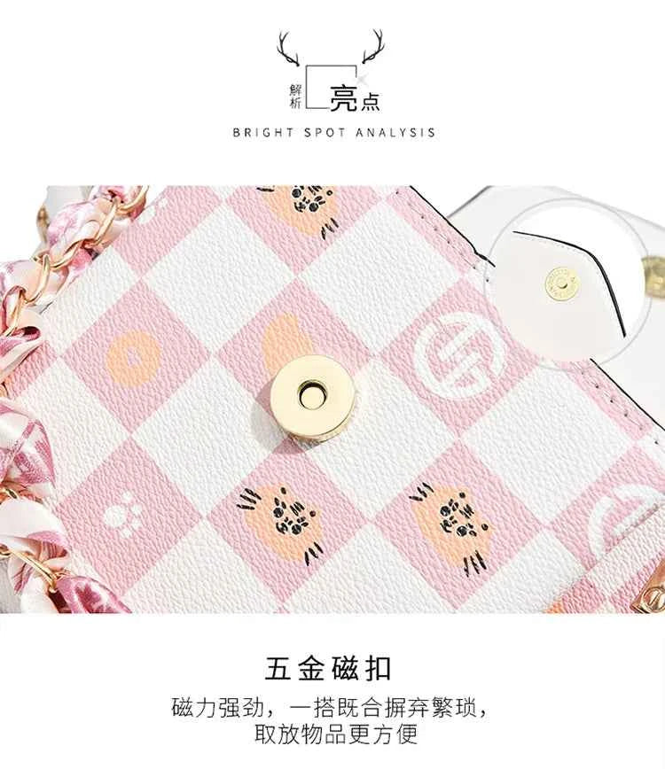 Wear-resistant PU leather mini single-shoulder bag for women, flip cover cartoon square graffiti crossbody bag