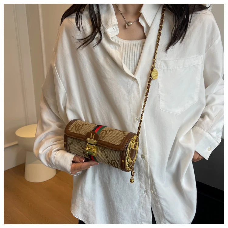 Fashionable Chain Strap Cylinder Bag Women's Bag Versatile Shoulder Crossbody Bag High Quality Korean Style Daily Use Bag luxecrown.co.uk