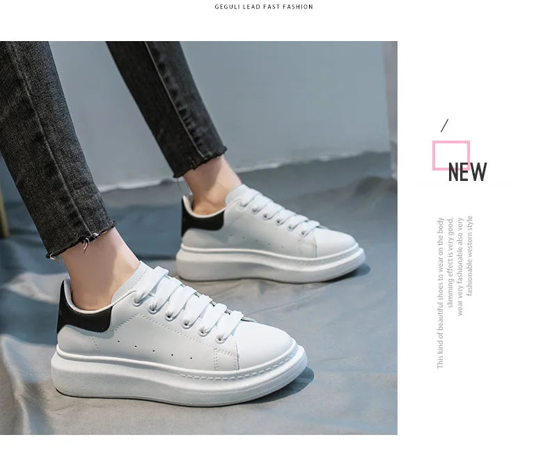 McQueen women's new popular white shoes, versatile and super fiber breathable thick sole, height increasing McQueen sponge cake Streetsharks