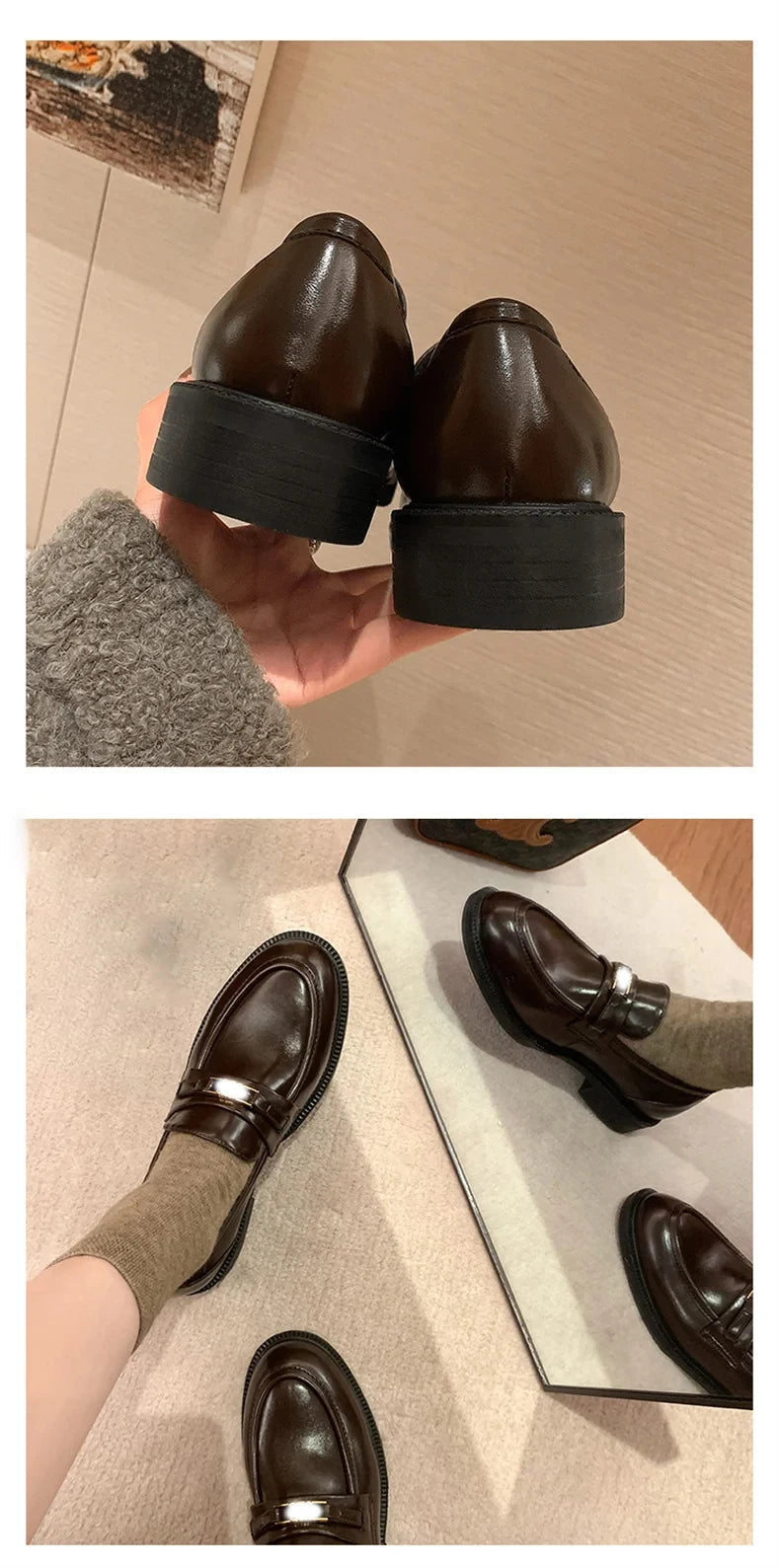 Spring New Women's Genuine Leather Shoes British Style Black Casual Shoes Banquet Office Wear Stylish Metal Design Loafers luxecrown.co.uk