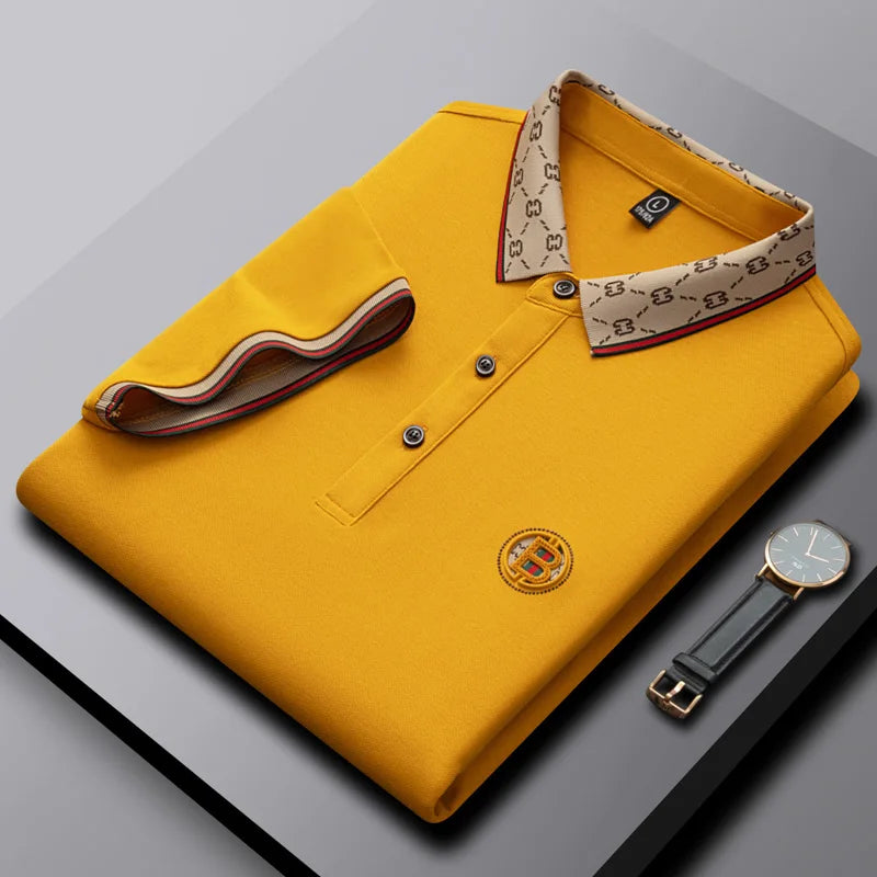 Men's Fashion 2025 Short sleeved Summer Polo Shirt High end Design Exquisite Ice Silk Embroidered Breathable T-shirt