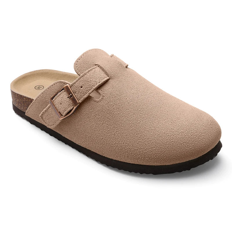 Kidmi Men's Suede Clogs Cork Footbed Clogs for Women Soft Leather Adjustable Buckle Slip-on Potato Shoes Sandals Beach Slippers luxecrown.co.uk