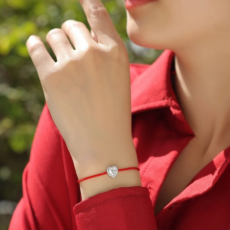 L12849 Lefei Fashion Luxury Trendy Classic Moissanite 1Ct Red Lucky Heart Bracelet Women S925 Sterling Silver Party Jewelry Gift Streetsharks