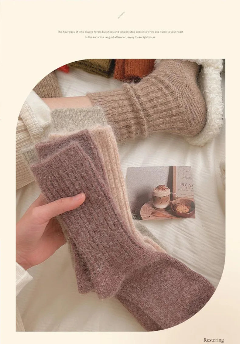 New Winter Socks Women Cashmere Wool Thicken Warm Women Socks Sox Japanese Fashion Harajuku Solid Color Thermal Long Socks