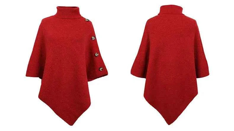 2025 Autumn Winter Shawl Cloak Sweater Solid Color Turtleneck Oversized Cape Coat Female Ponchos Pullover Knitted Bat Sleeve Top