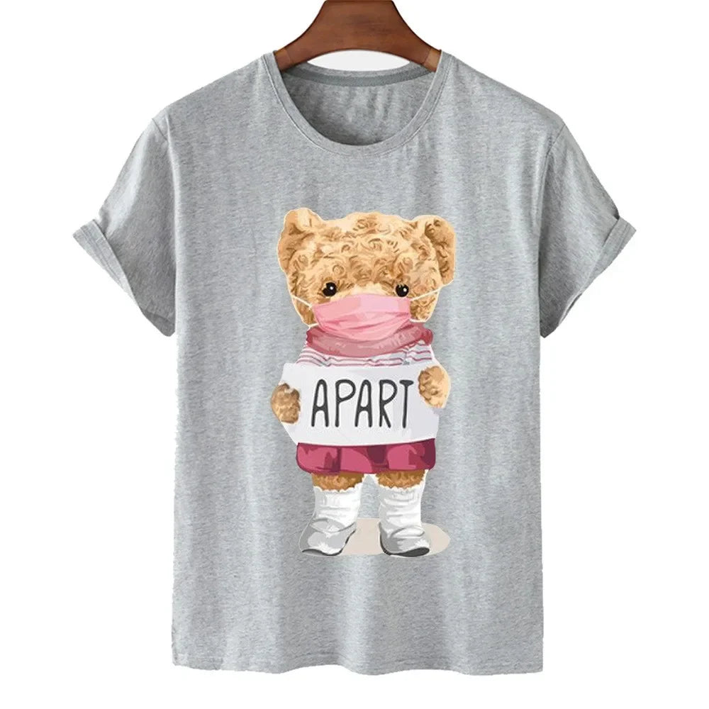 Funny Bear Print Tshirt Women Fashion Cartoon Harajuku Casual T-shirt Female Summer Short Sleeved Top Tees Unisex T Shirt luxecrown.co.uk