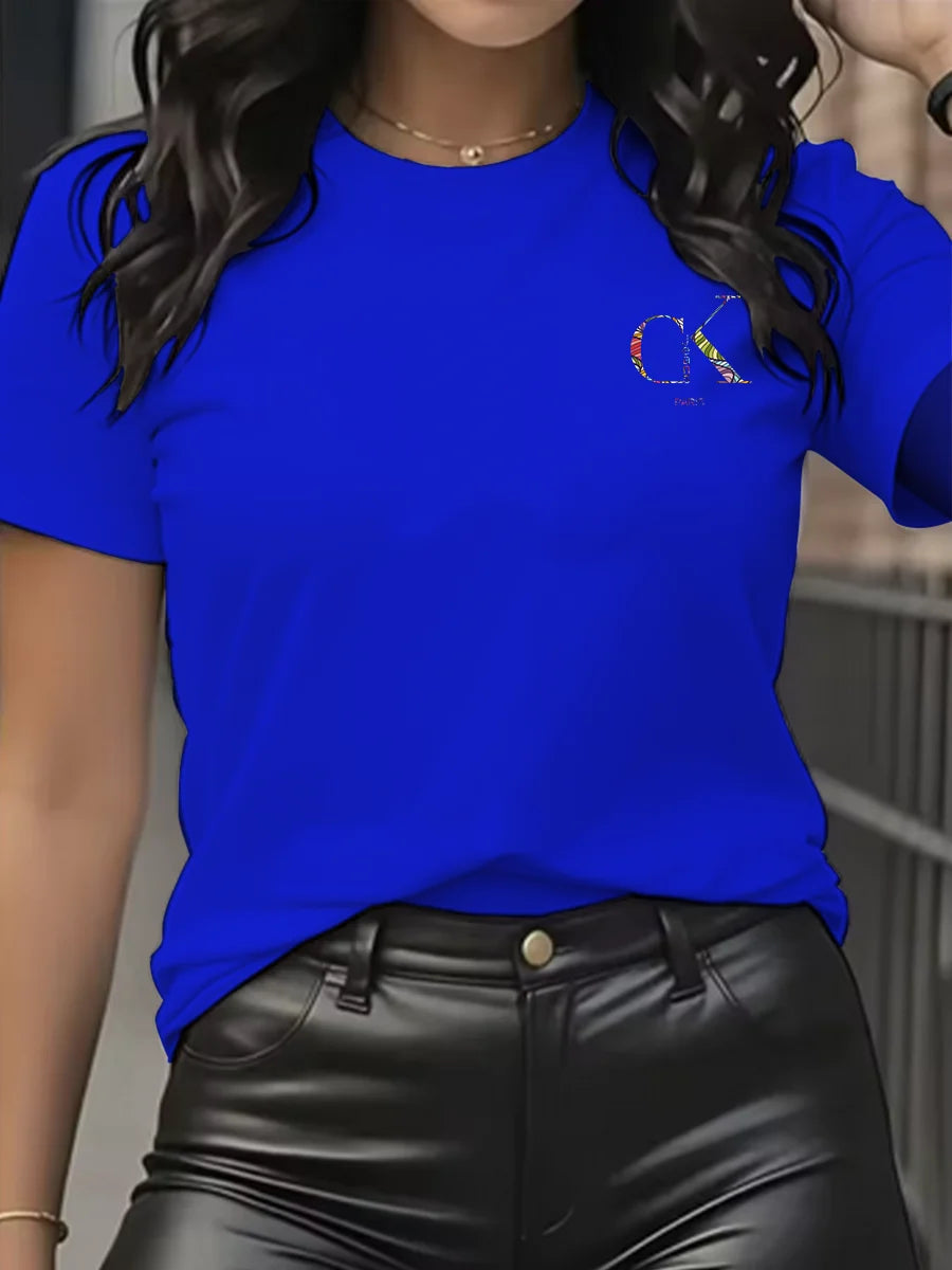 Summer luxury brand fashion cartoon letter print crew collar clothing short sleeve T-shirt trend women's summer Y2K top luxecrown.co.uk