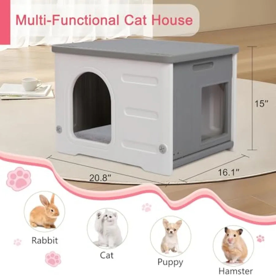 Plastic Cat House Outdoor and Indoor, Waterproof Feral Cat Houses with Escape Door, Sturdy Outdoor Cat House with Bed Mat, Outs luxecrown.co.uk