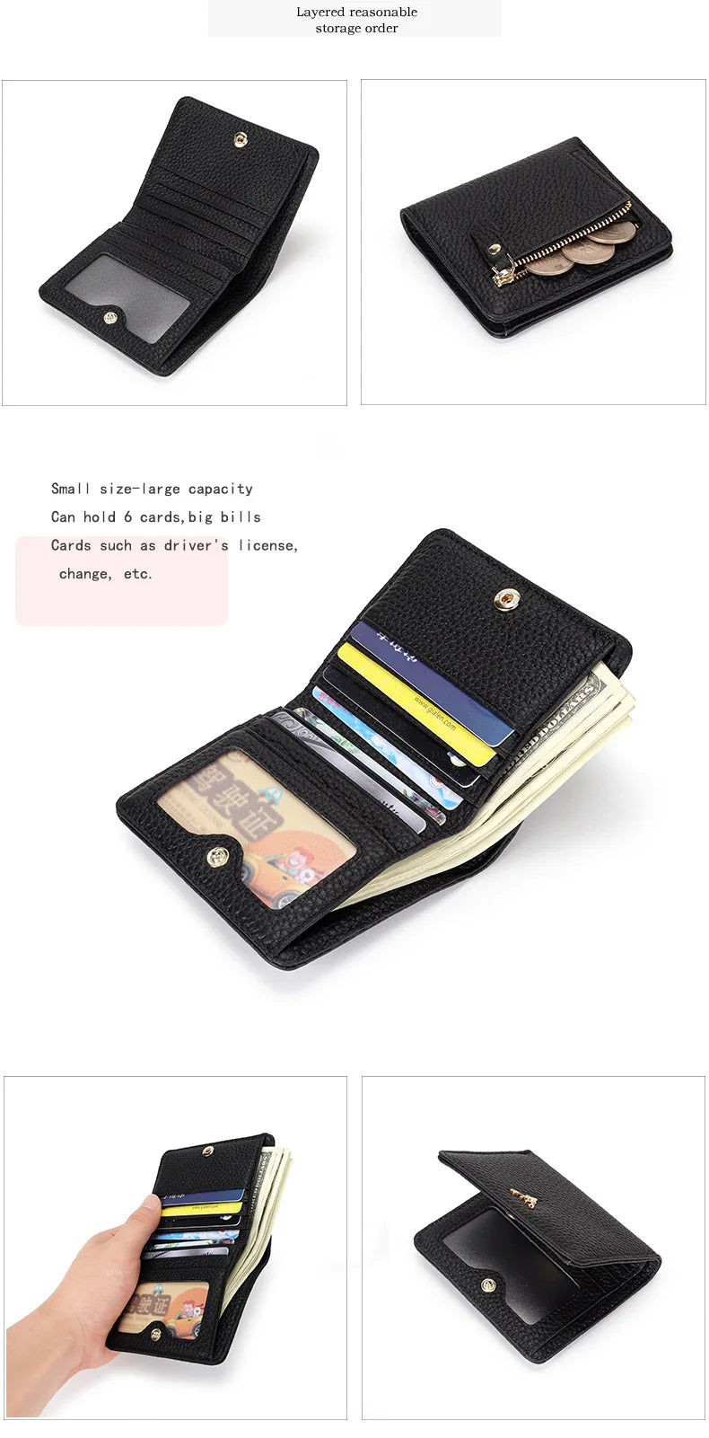 Cowhide Women's Purses Short Thin Small Wallet Chic Christmas Deer Button Ladies Genuine Leather Card Holder Wallet Coin Purse luxecrown.co.uk