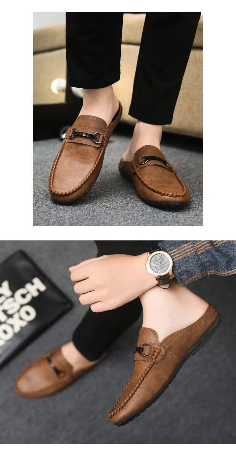 Summer Half Shoes For Men Comfortable Leather Casual Shoes Soft Flat Men's Loafers Lightweight Slip-on Shoes Man Daily Slippers luxecrown.co.uk