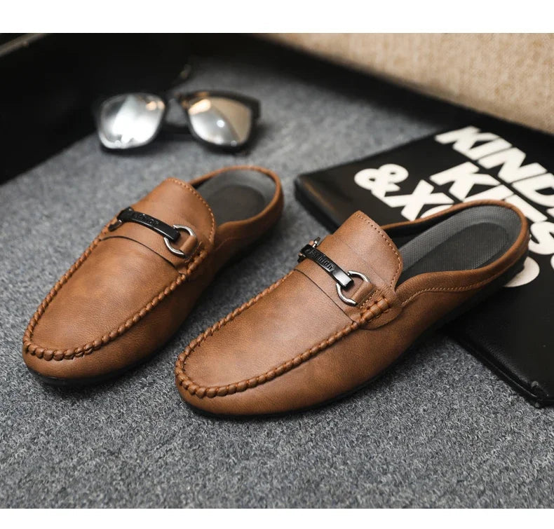 Summer Half Shoes For Men Comfortable Leather Casual Shoes Soft Flat Men's Loafers Lightweight Slip-on Shoes Man Daily Slippers luxecrown.co.uk