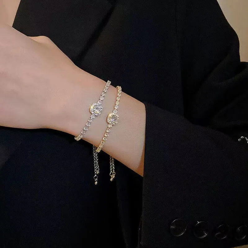 New 925 Sterling Silver Luxury Bracelet Elegant Shiny Zircon Fine Jewelry For Women Engagement Wedding Glamour Jewelry Wholesale Streetsharks