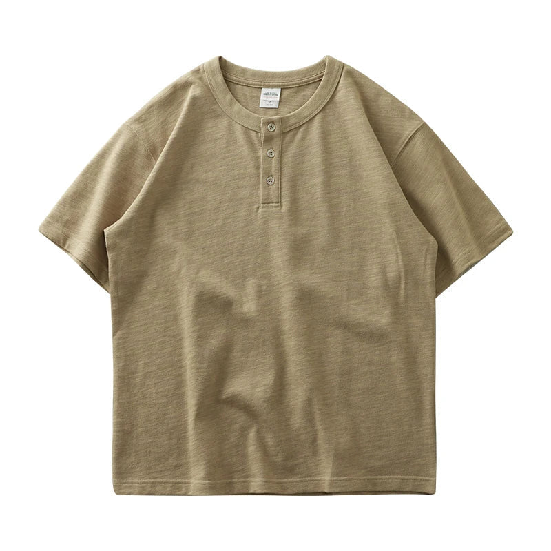 Dukeen 320g Heavyweight Henley Shirt for Men Short Sleeved Summer 100% Cotton Oversized White T Shirt Man Clothing luxecrown.co.uk