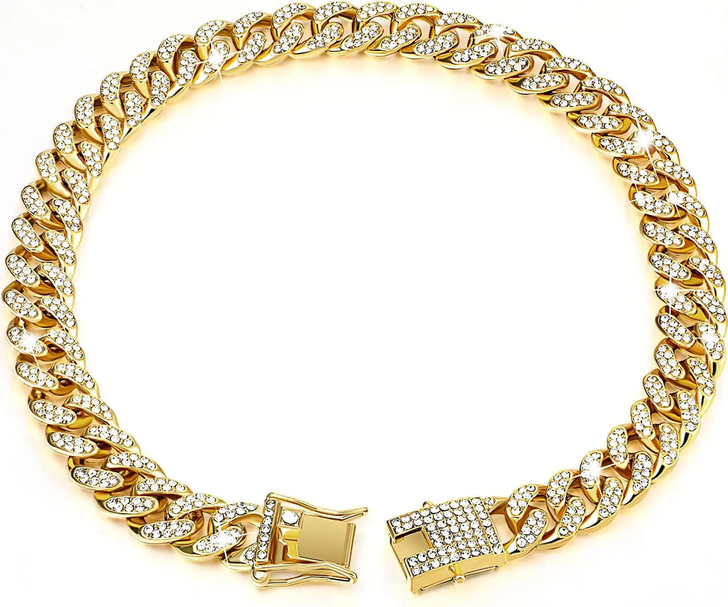 Fashion Jewelry Accessories Gold Cuban Chain Cat Collar Luxury Crystal Rhinestone Pet Kitten Necklace for Cats luxecrown.co.uk