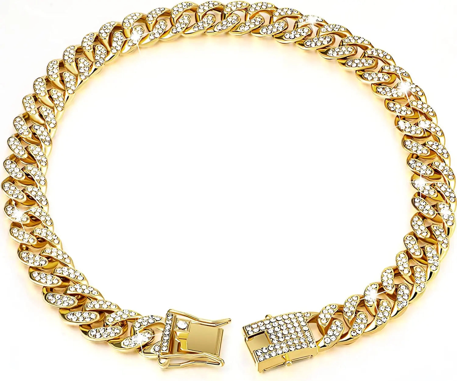 Fashion Jewelry Accessories Gold Cuban Chain Cat Collar Luxury Crystal Rhinestone Pet Kitten Necklace for Cats luxecrown.co.uk